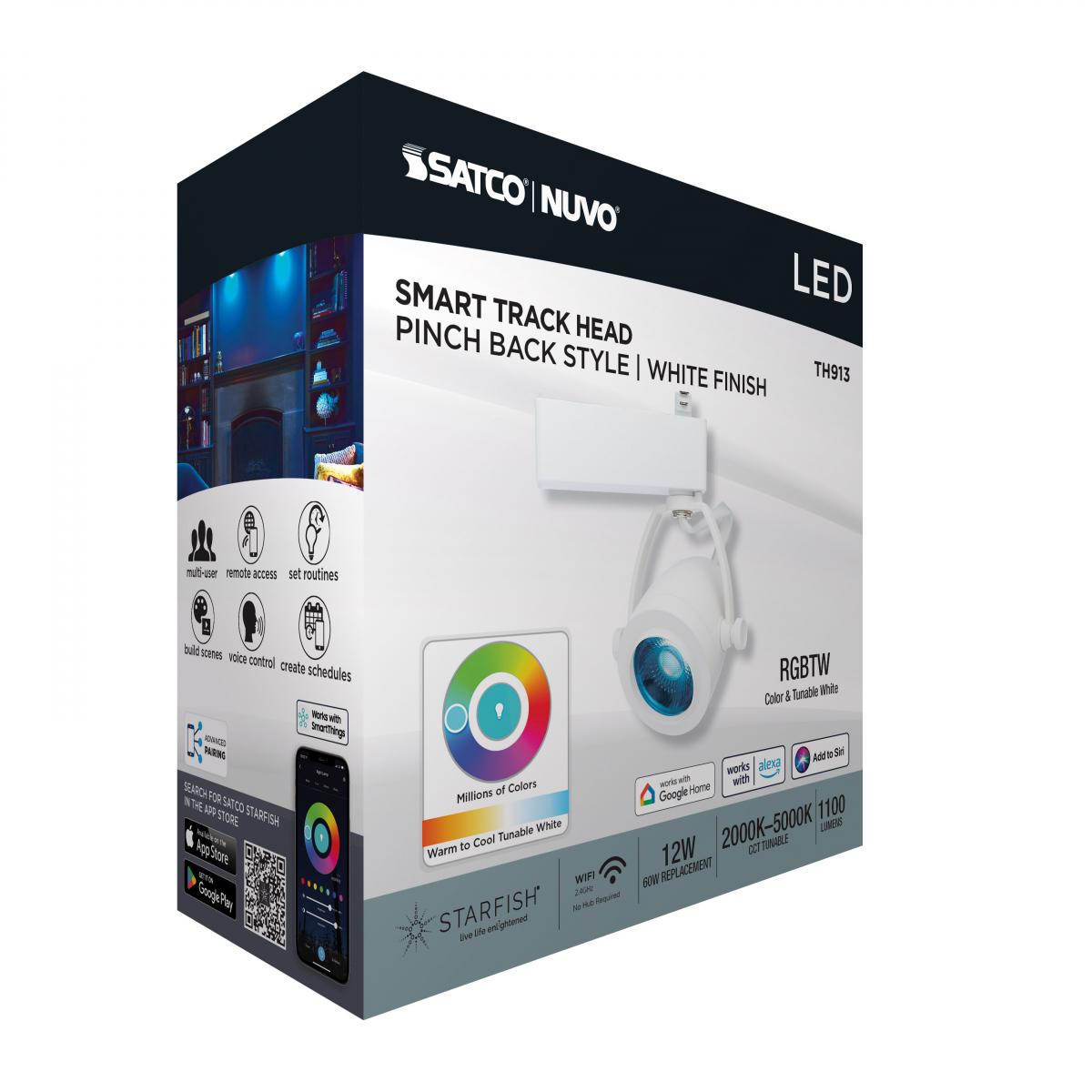Starfish Smart Pinch Back LED Track Head 12W 1100 Lumens RGBTW, Halo, 36°, White - Bees Lighting