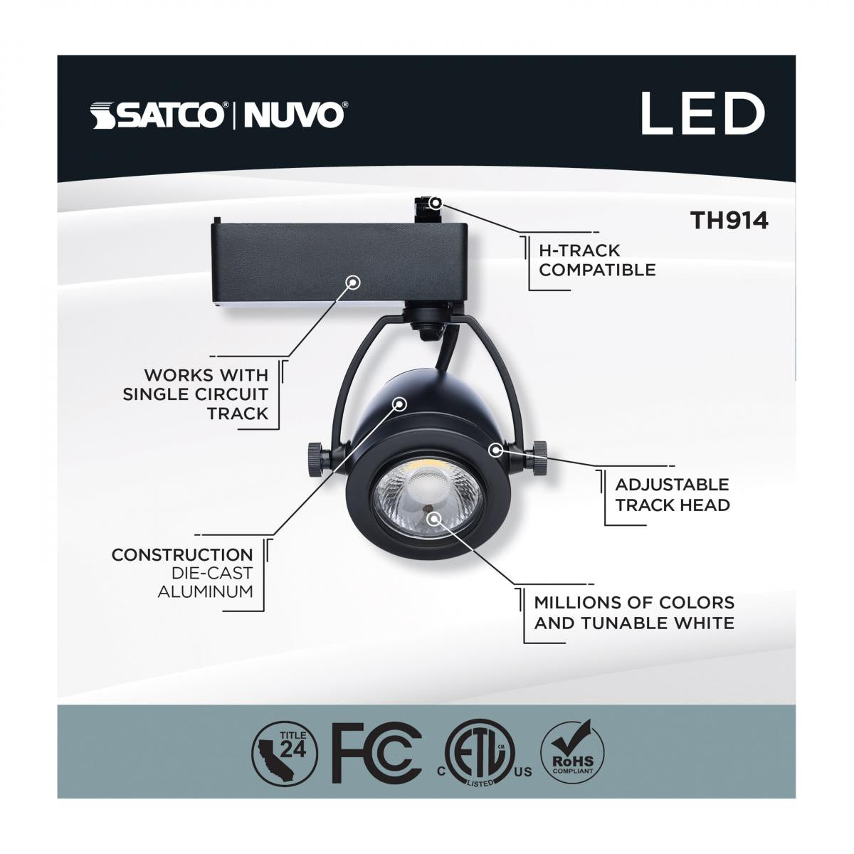Starfish Smart Pinch Back LED Track Head 12W 1100 Lumens RGBTW, Halo, 36°, Black - Bees Lighting