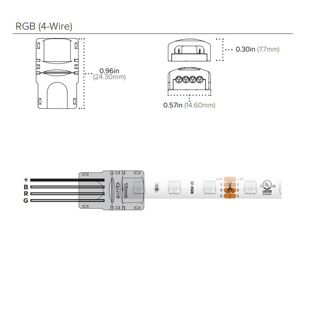 6ft 4-Wire Power Feed with Snap Connector for Trulux Tunable CCT & RGB Tape Lights - Bees Lighting