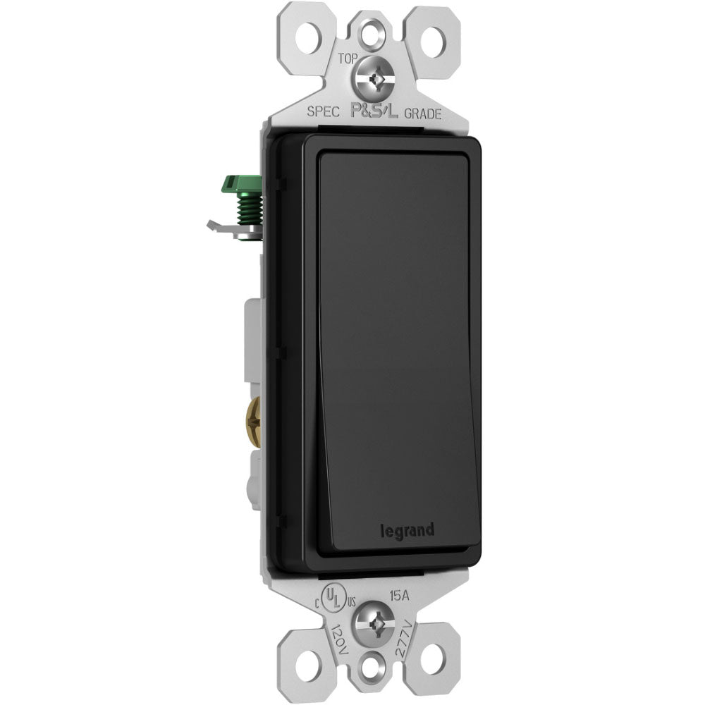 radiant Single-Pole Rocker Light Switch, 15-Amp, 120V, Black - Bees Lighting