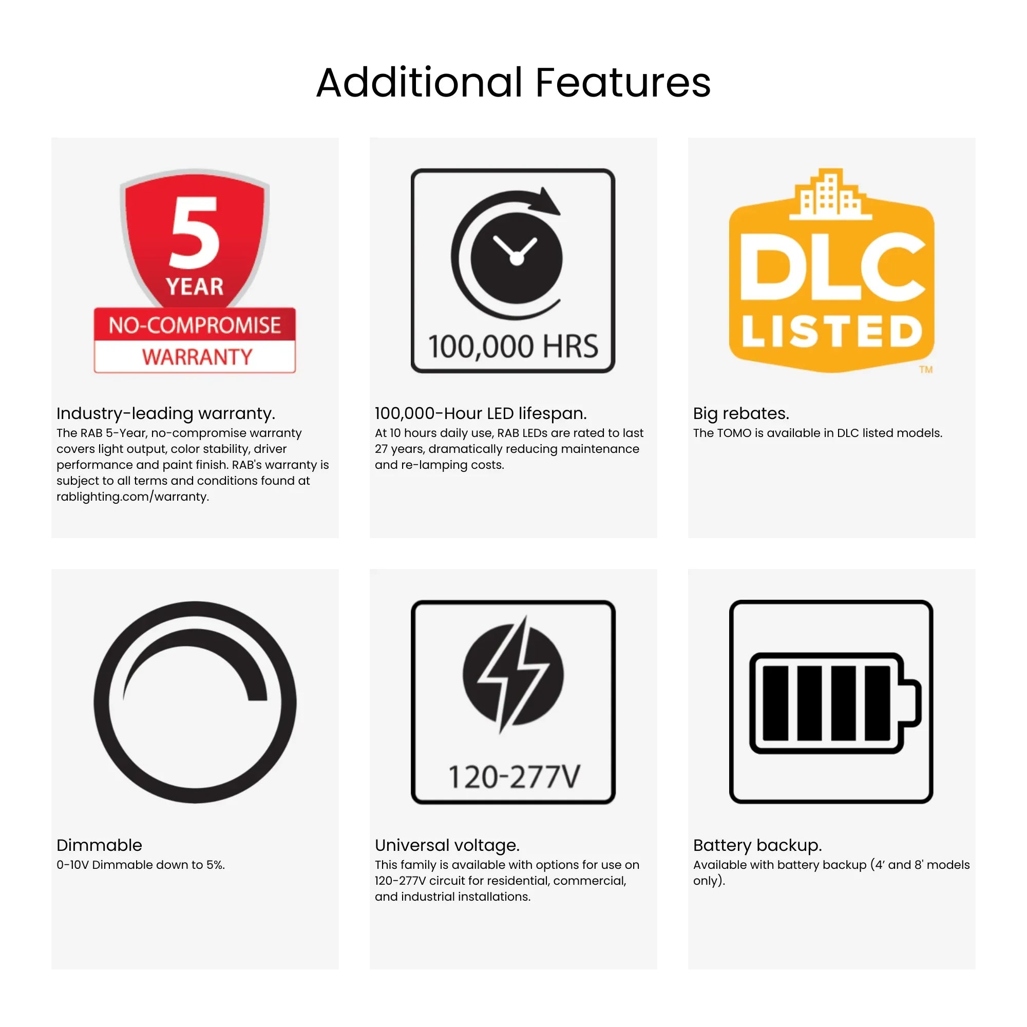 RAB TOMO-2 - 2ft LED Strip Light Fixture, 24W, 3300 Lumens, Selectable 3000K-5000K CCT, 120-277V