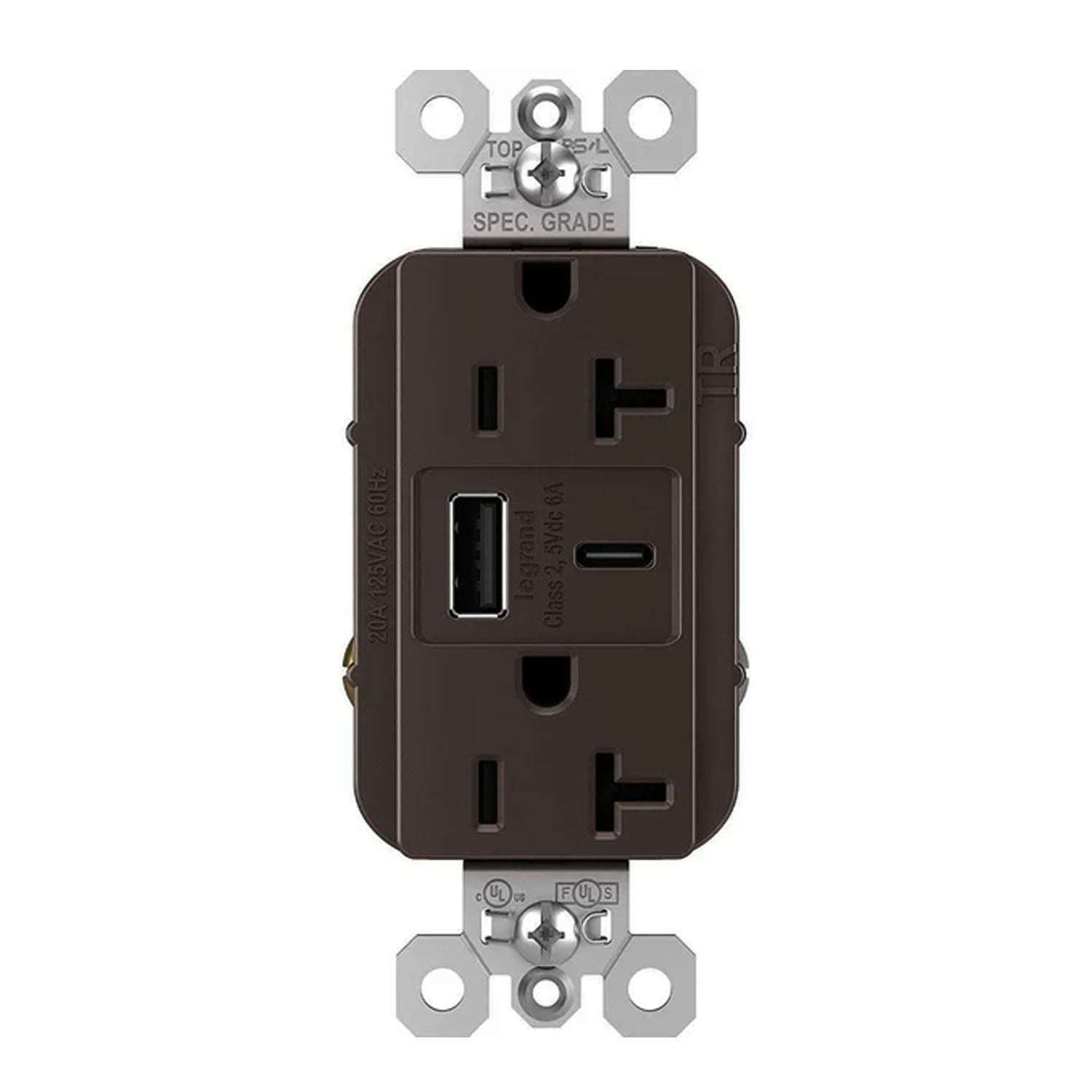Legrand TR20USBAC6 Tamper Resistant 20A Duplex Receptacle with USB Type A/C - Bees Lighting