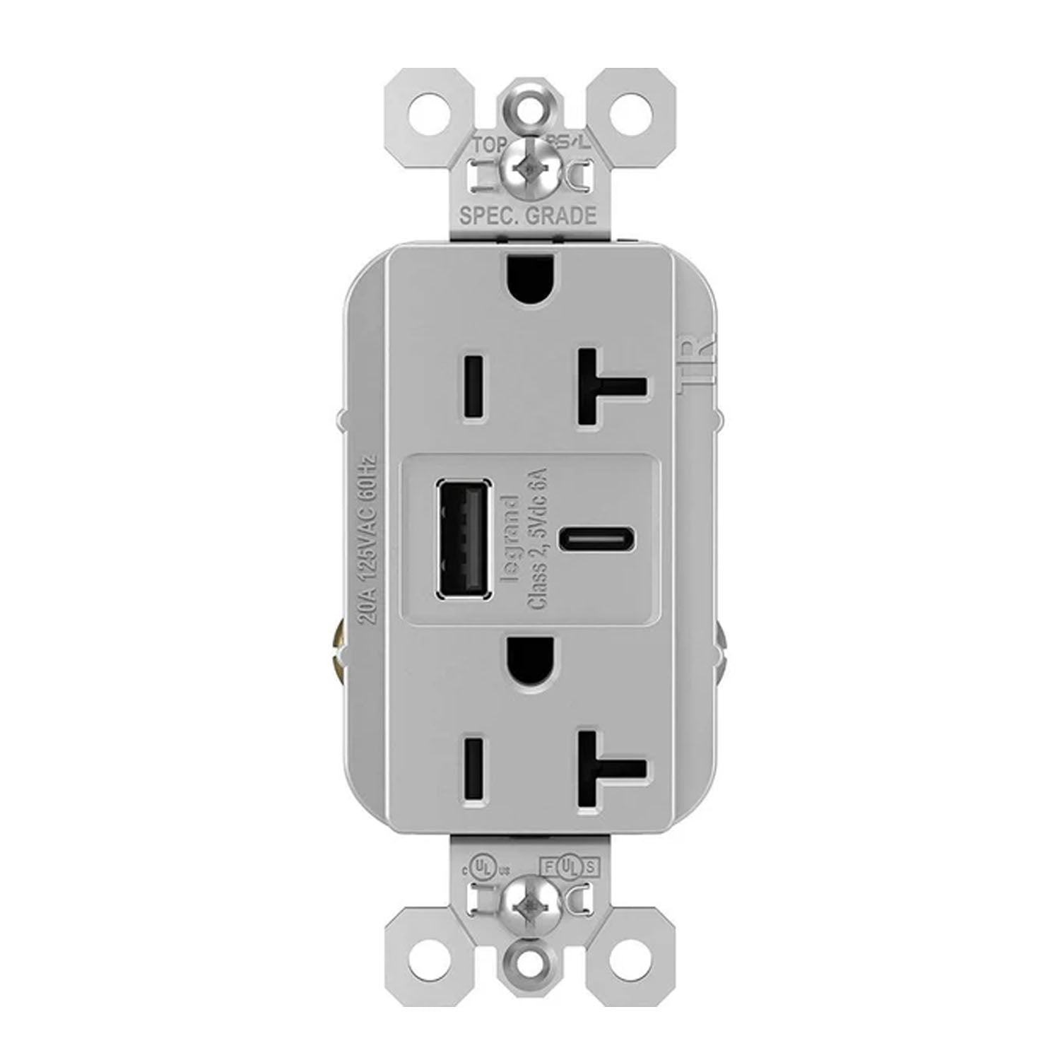 Legrand TR20USBAC6 Tamper Resistant 20A Duplex Receptacle with USB Type A/C - Bees Lighting
