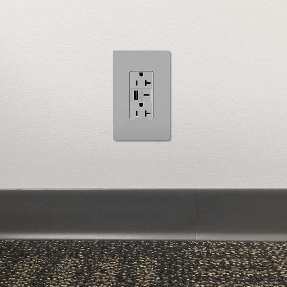 Tamper Resistant 20A Duplex Receptacle with USB Type A/C Fast Charging, Gray - Bees Lighting