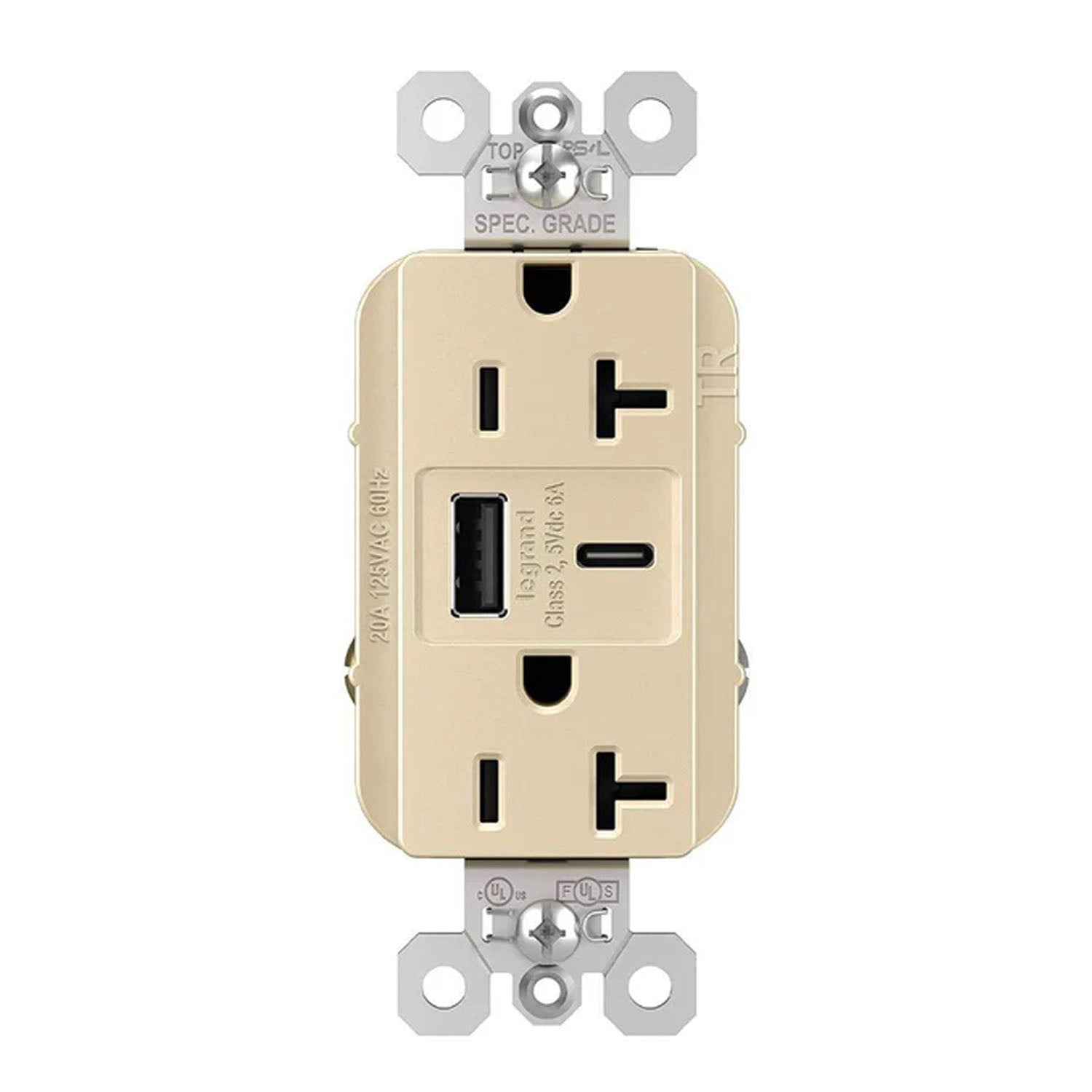 Legrand TR20USBAC6 Tamper Resistant 20A Duplex Receptacle with USB Type A/C - Bees Lighting