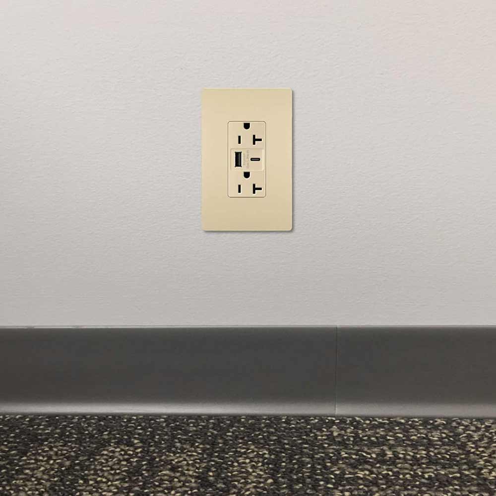 Tamper Resistant 20A Duplex Receptacle with USB Type A/C Fast Charging, Ivory - Bees Lighting