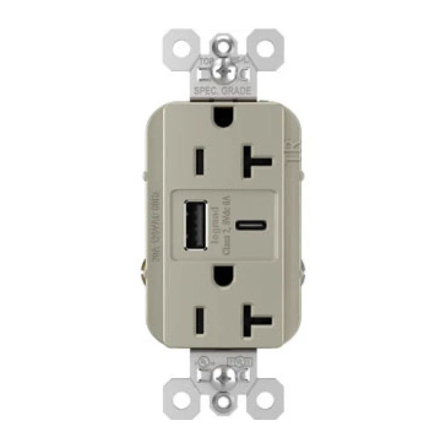 Legrand TR20USBAC6 Tamper Resistant 20A Duplex Receptacle with USB Type A/C - Bees Lighting