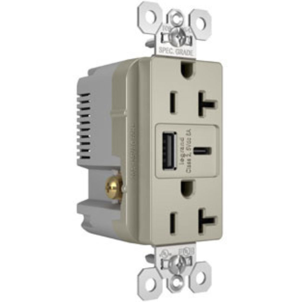 Tamper Resistant 20A Duplex Receptacle with USB Type A/C Fast Charging, Nickel - Bees Lighting