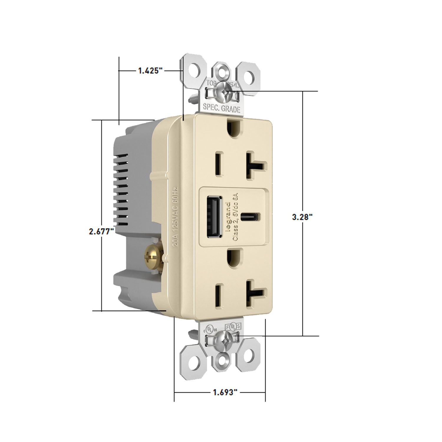 Tamper Resistant 20A Duplex Receptacle with USB Type A/C Fast Charging, Nickel - Bees Lighting