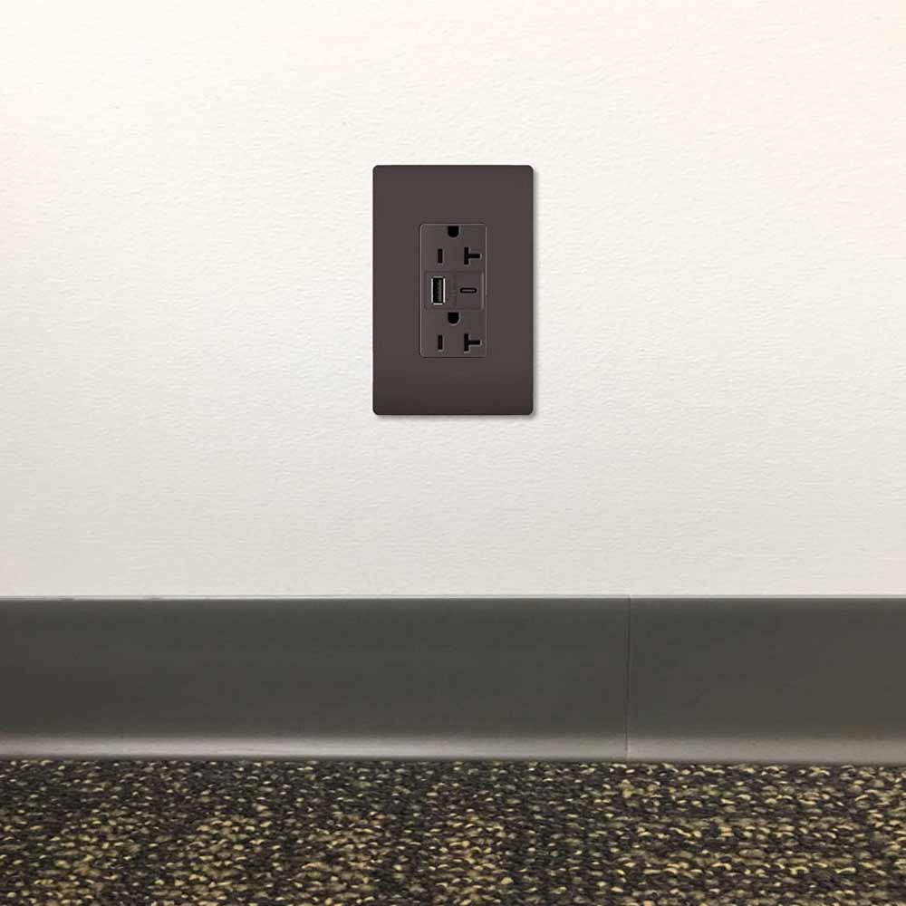 Tamper Resistant 20A Duplex Receptacle with USB Type A/C Fast Charging, Dark Bronze - Bees Lighting
