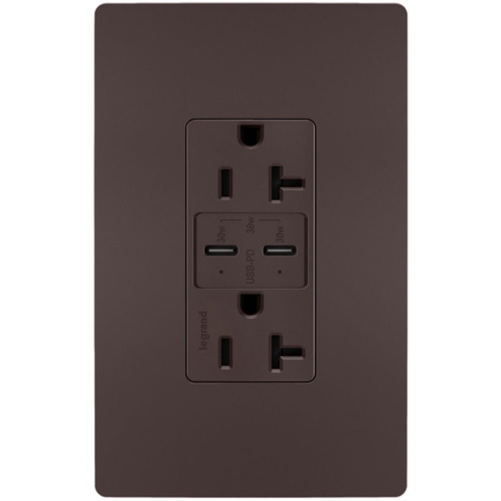 radiant 20A Tamper Resistant Outlet with PLUS Power Delivery USB Type C/C, Dark Bronze - Bees Lighting