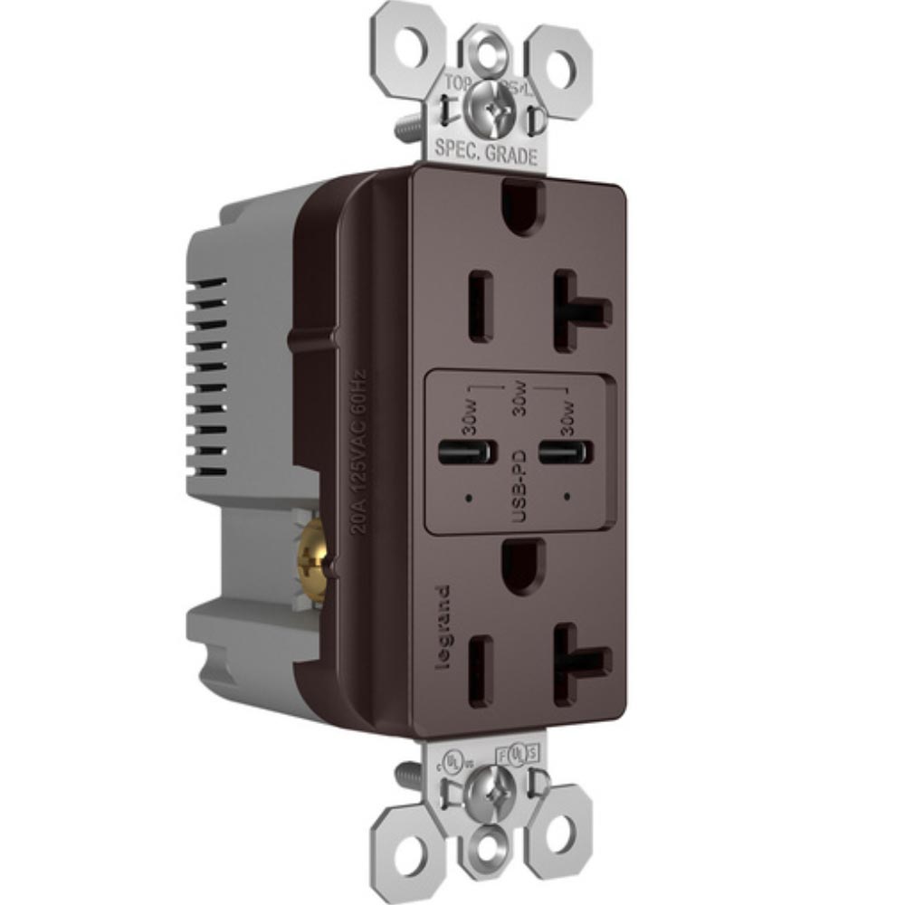 radiant 20A Tamper Resistant Outlet with PLUS Power Delivery USB Type C/C, Dark Bronze - Bees Lighting