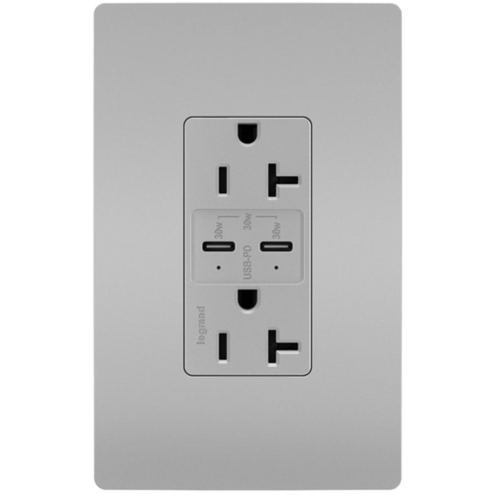 radiant 20A Tamper Resistant Outlet with PLUS Power Delivery USB Type C/C, Gray - Bees Lighting