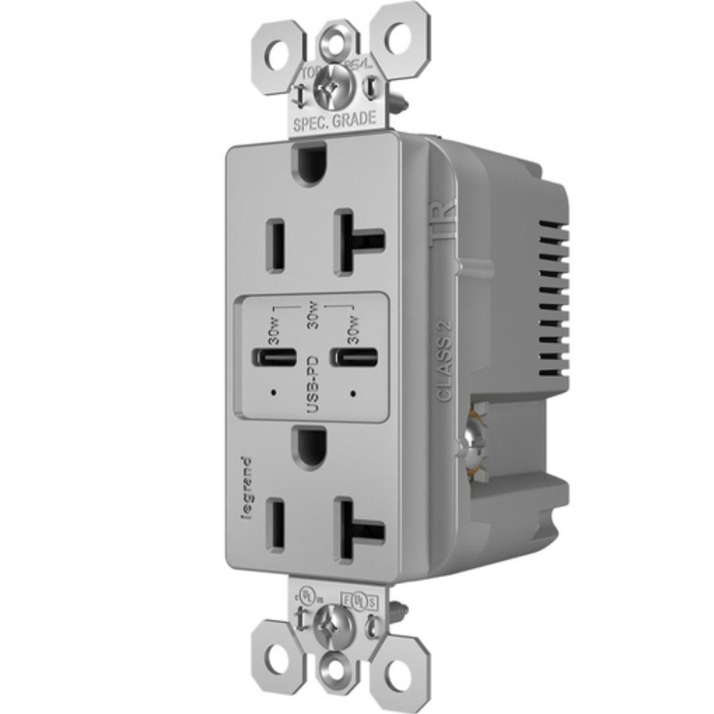 radiant 20A Tamper Resistant Outlet with PLUS Power Delivery USB Type C/C, Gray