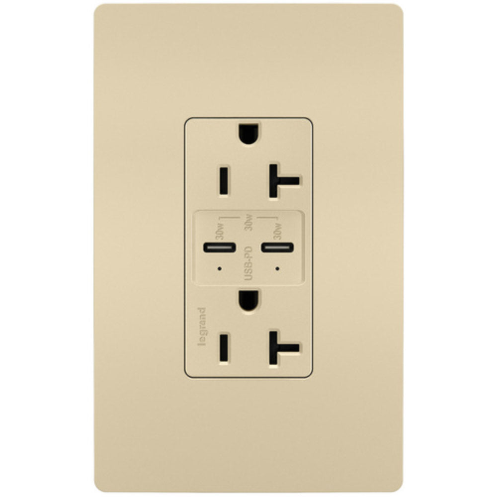 radiant 20A Tamper Resistant Outlet with PLUS Power Delivery USB Type C/C, Ivory - Bees Lighting