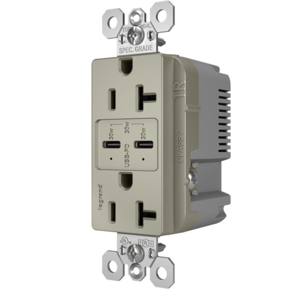 radiant 20A Tamper Resistant Outlet with PLUS Power Delivery USB Type C/C, Nickel - Bees Lighting