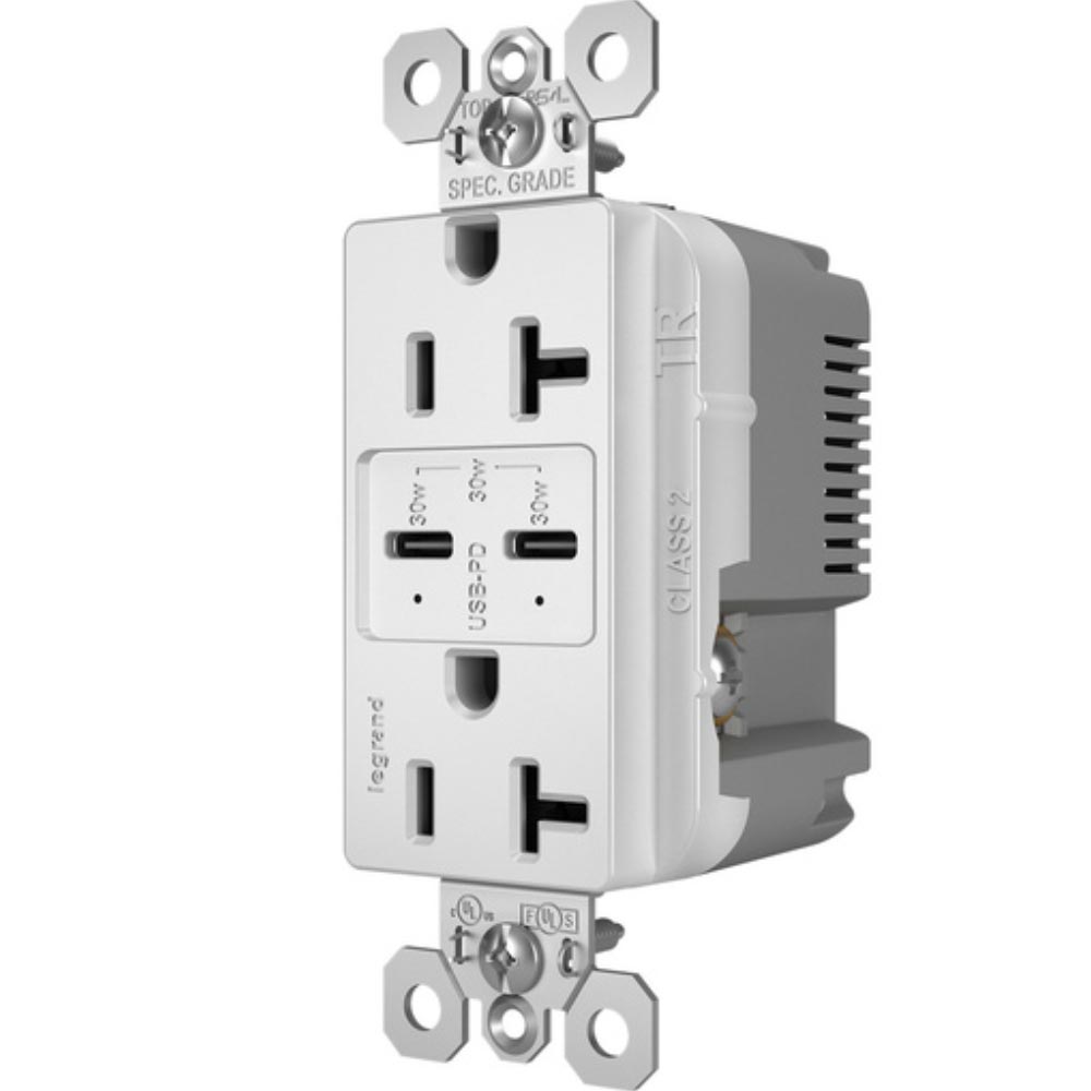 radiant 20A Tamper Resistant Outlet with PLUS Power Delivery USB Type C/C, White - Bees Lighting