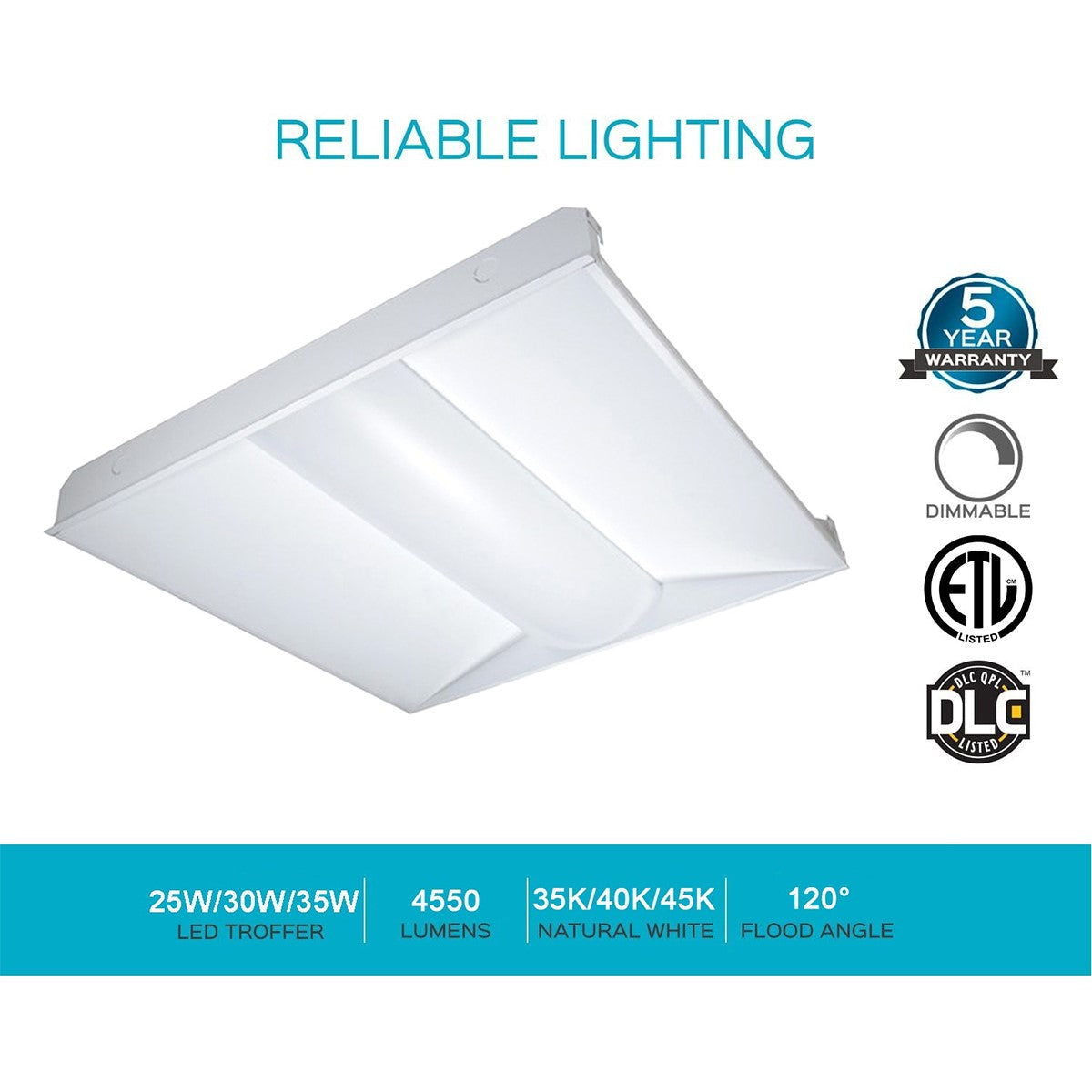 2x2 LED Troffer Light, 4400 Lumens, 20/40 Watts, 30K/35K/40K/50K, Center Basket, 120/277V - Bees Lighting