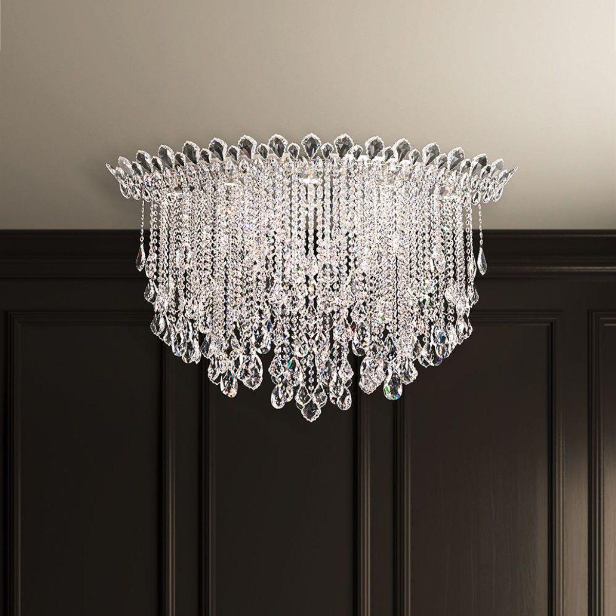 Trilliane Strands 45 in. Stainless Steel Flush Mount Light with Clear Heritage Crystals