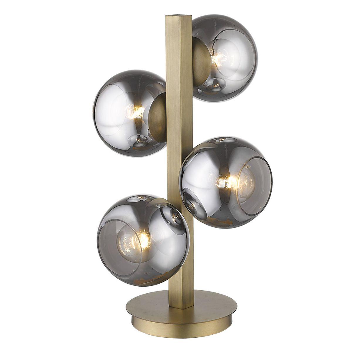 Lunette 4 Lights Table Lamp Smoke Glass with Aged Brass Finish