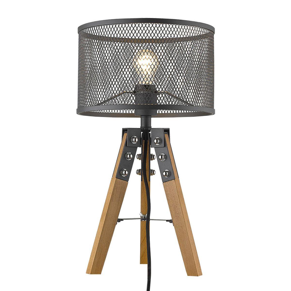 Capprice 1 Light Table Lamp Wood and Matte Black Steel Finish