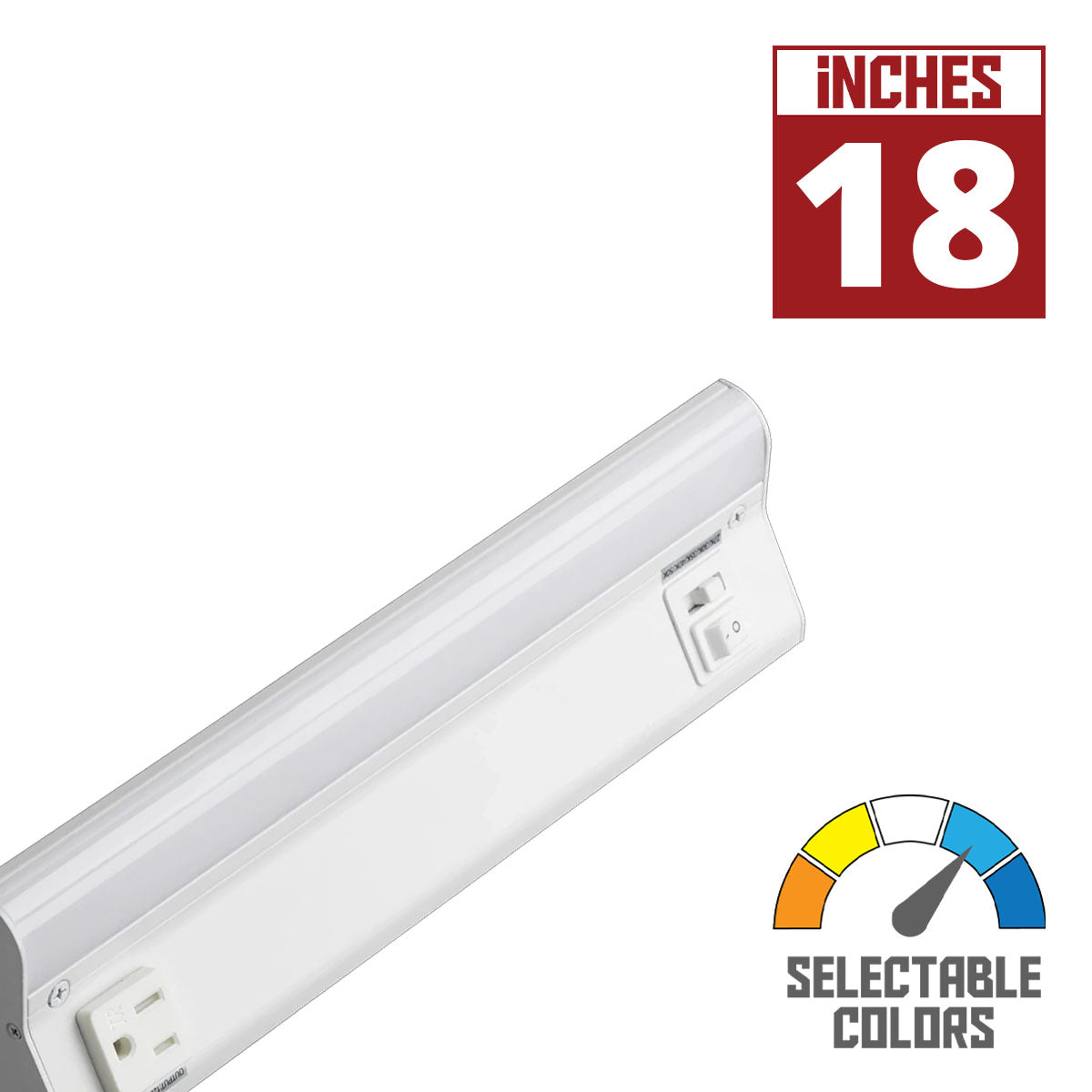LED Courant 18" Under Cabinet LED Light with Two Receptacles, Selectable CCT, 12 Watts, 120V, White