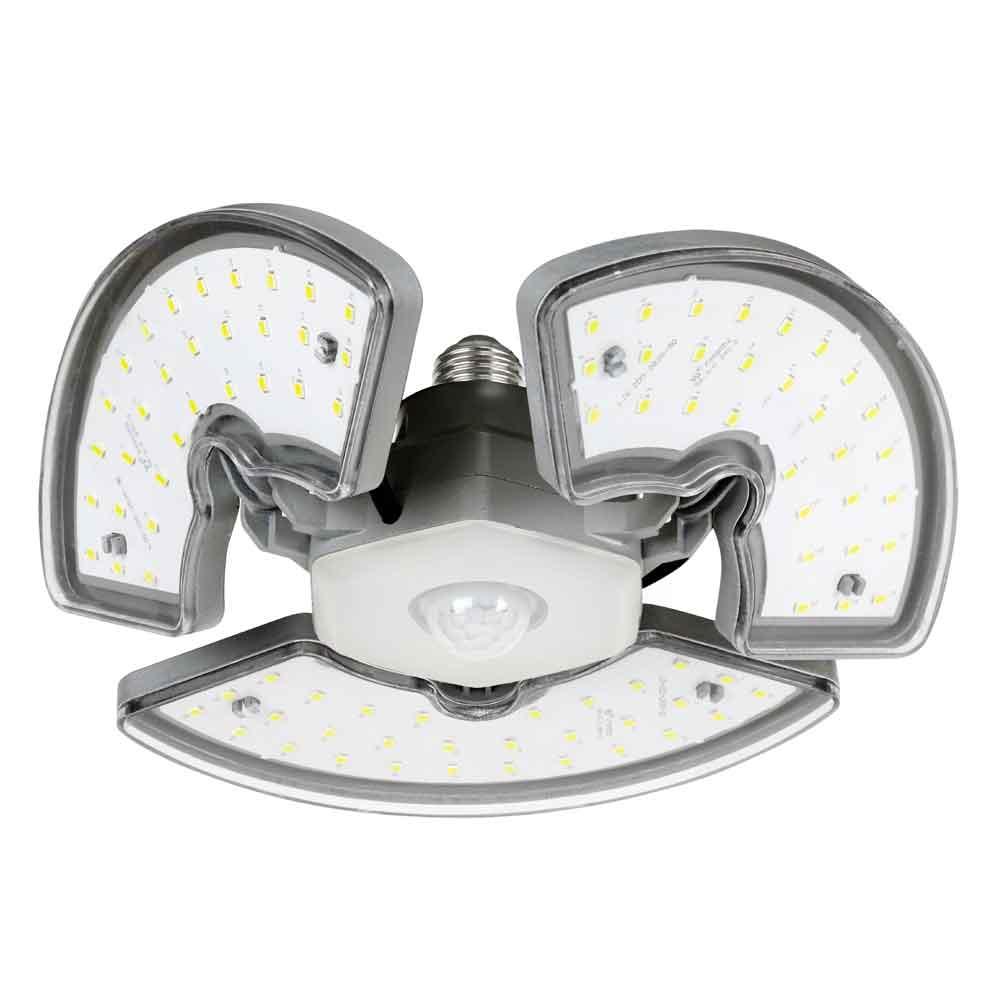 LED Garage Light Bulb with Motion Sensor, 7,500 lumens, 3 Adjustable Panels, 5000K Daylight, E26 Base - Bees Lighting