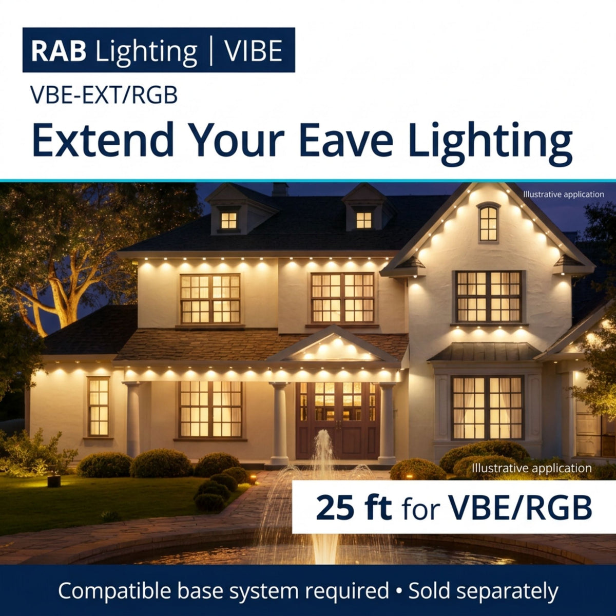 RGBW outdoor eave light extension string with multiple gray LED module blocks on cable