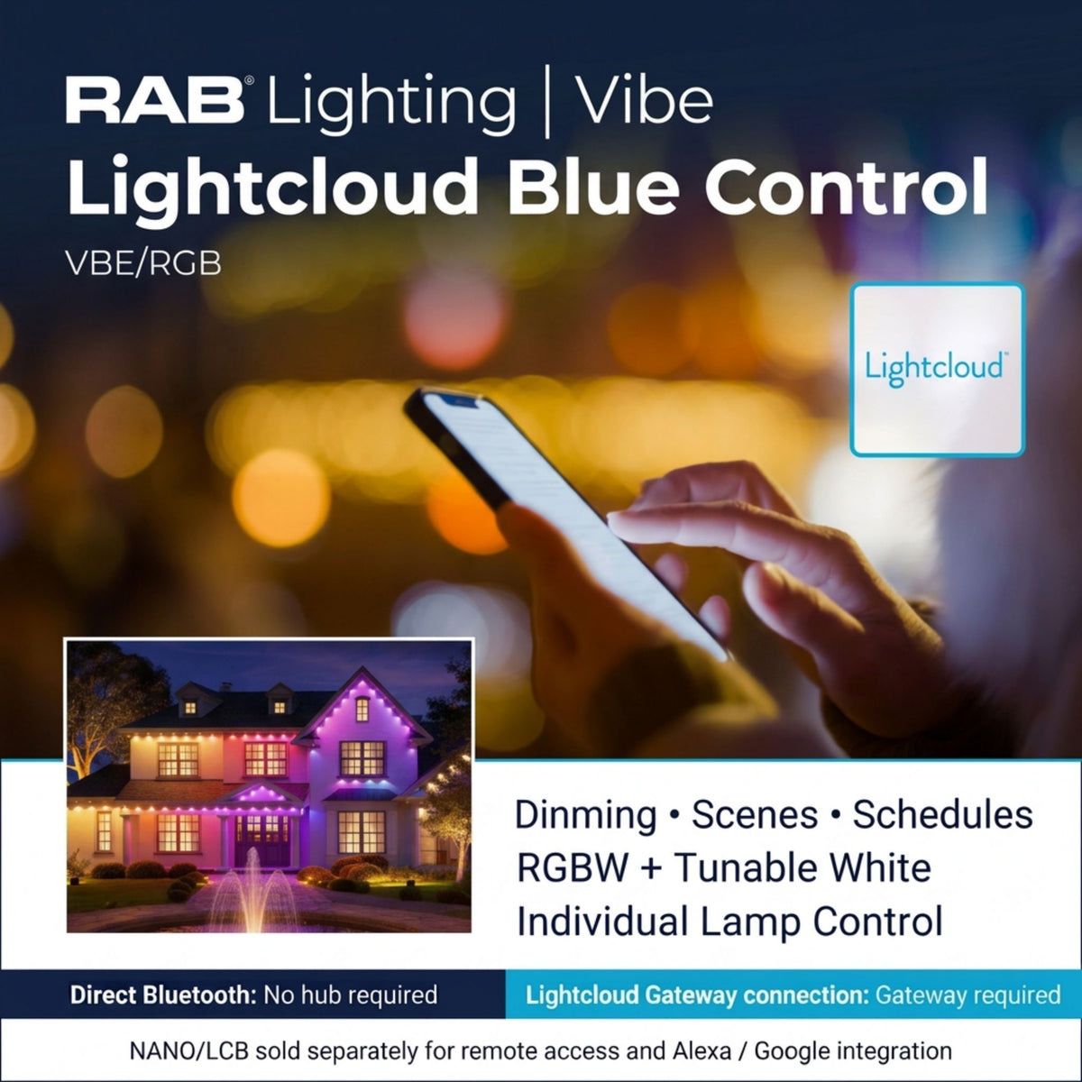 RAB Lighting VIBE 150 ft Permanent Eave Lights Kit, RGBW, 2200-6500K, Lightcloud Blue