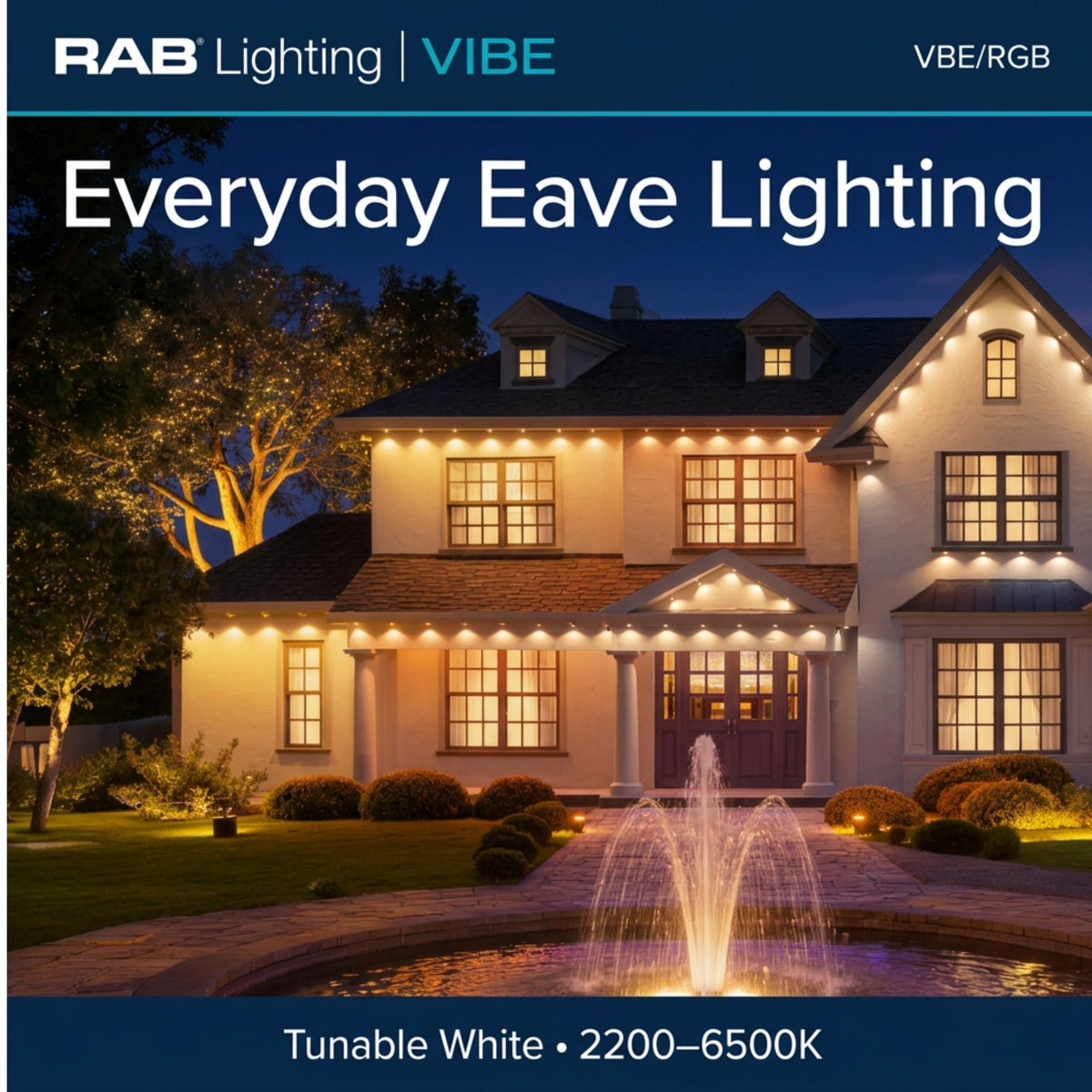 RAB Lighting VIBE 150 ft Permanent Eave Lights Kit, RGBW, 2200-6500K, Lightcloud Blue