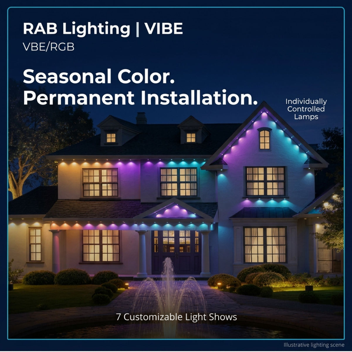 RAB Lighting VIBE 150 ft Permanent Eave Lights Kit, RGBW, 2200-6500K, Lightcloud Blue