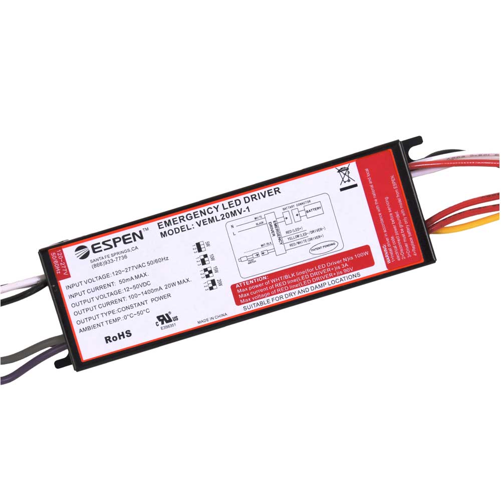 LED Emergency Driver 20 Watts 120-277V Input Variable DC Output - Bees Lighting