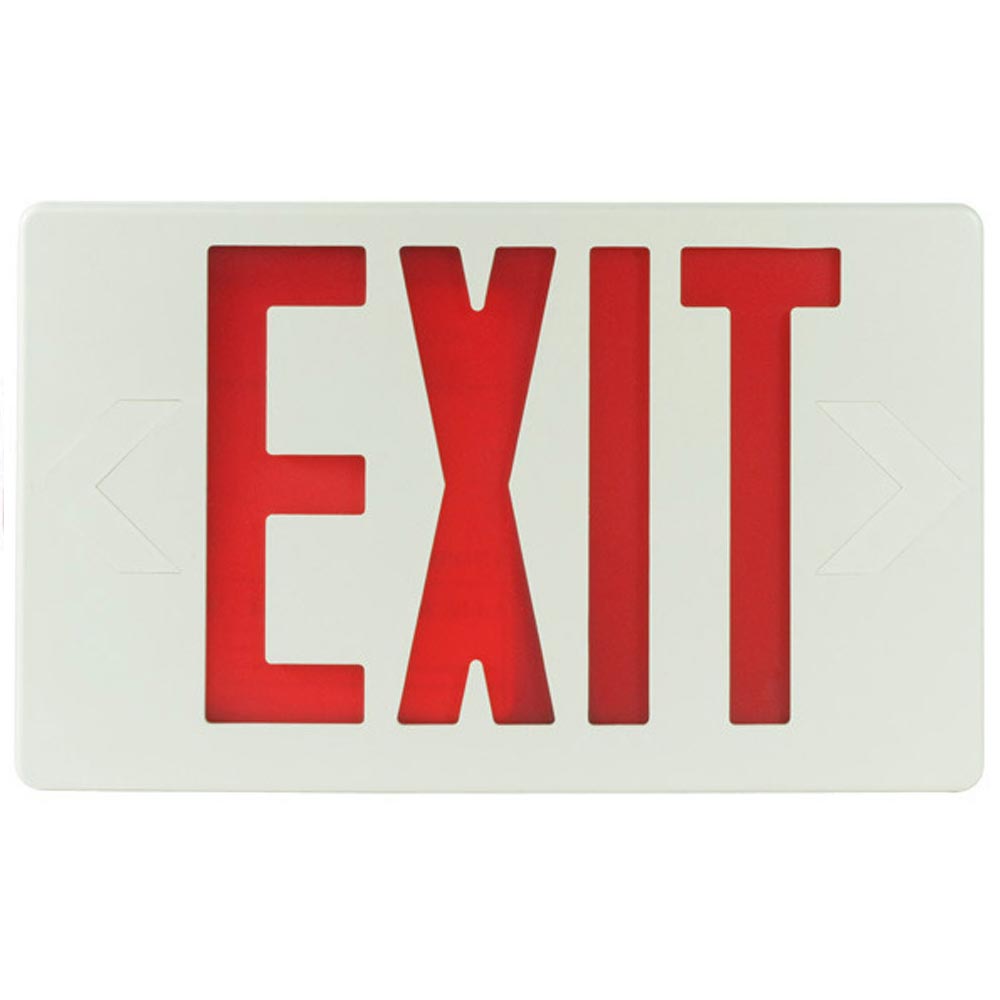 LED Exit Sign, Double Face with Red Letters, White Finish, Battery Backup Included, Remote Capable