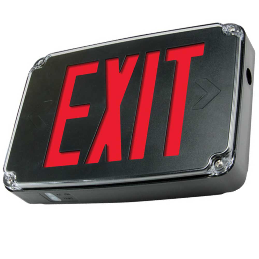 Outdoor LED Exit Sign 120-277V with Battery Backup Double Face, Black