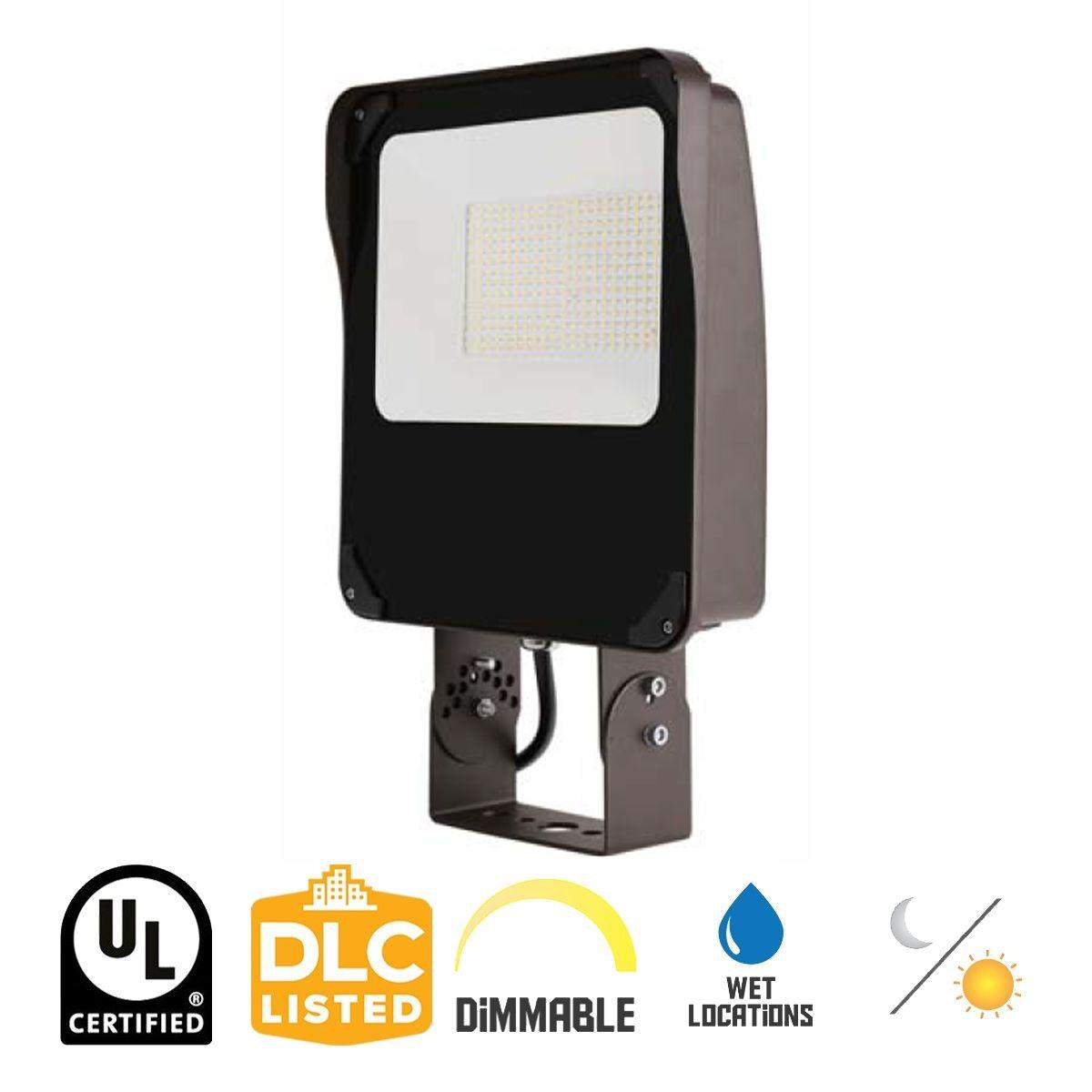 9,700 adjustable Lumens LED Flood Light With Photocell, 65W 30K/40K/50K, 120-277V, Trunnion