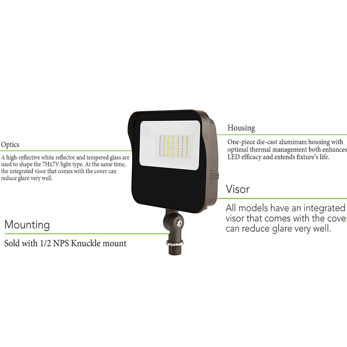 LED Flood Light, 5800 Lumens, 40 Watts, 5000K, Knuckle, 120-277V - Bees Lighting