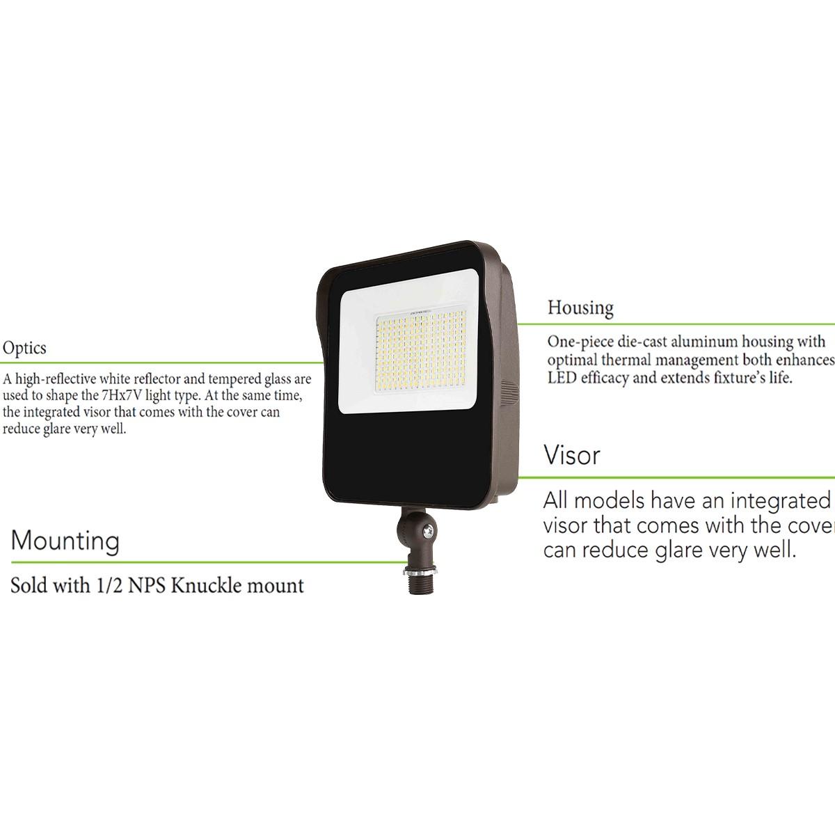 LED Flood Light, 9400 Lumens, 65 Watts, 5000K, Knuckle, 120-277V - Bees Lighting
