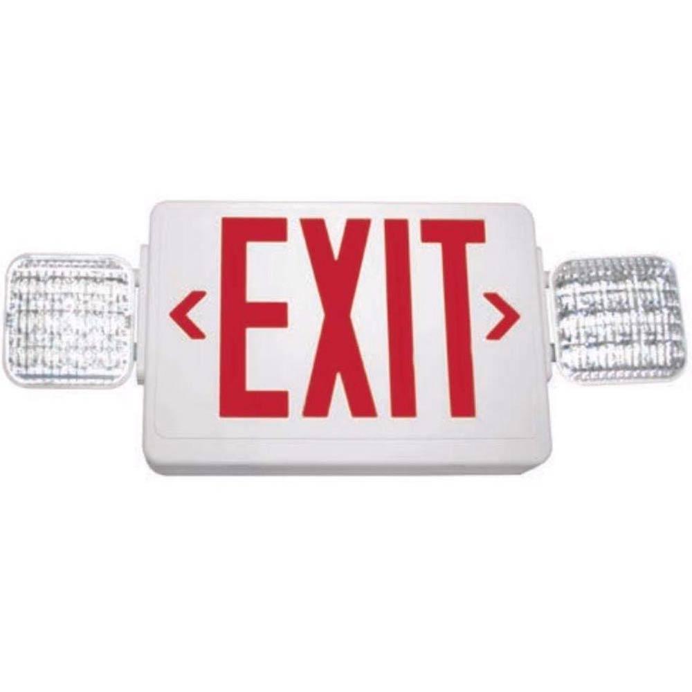 LED Combo Exit Sign, Double Face with Red Letters, White Finish, Battery Backup Included, Remote Capable