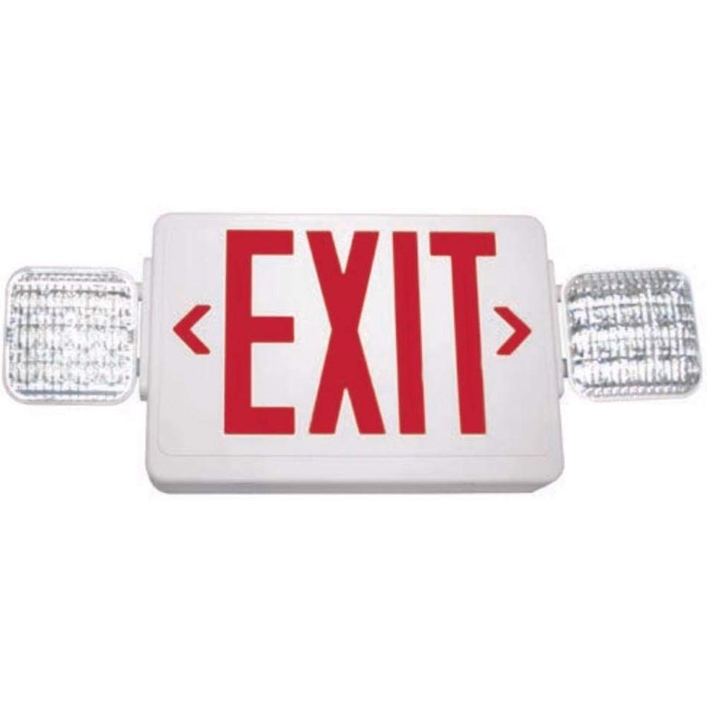 LED Combo Exit Sign, Universal Face with Red Letters, White Finish, Battery Backup Included