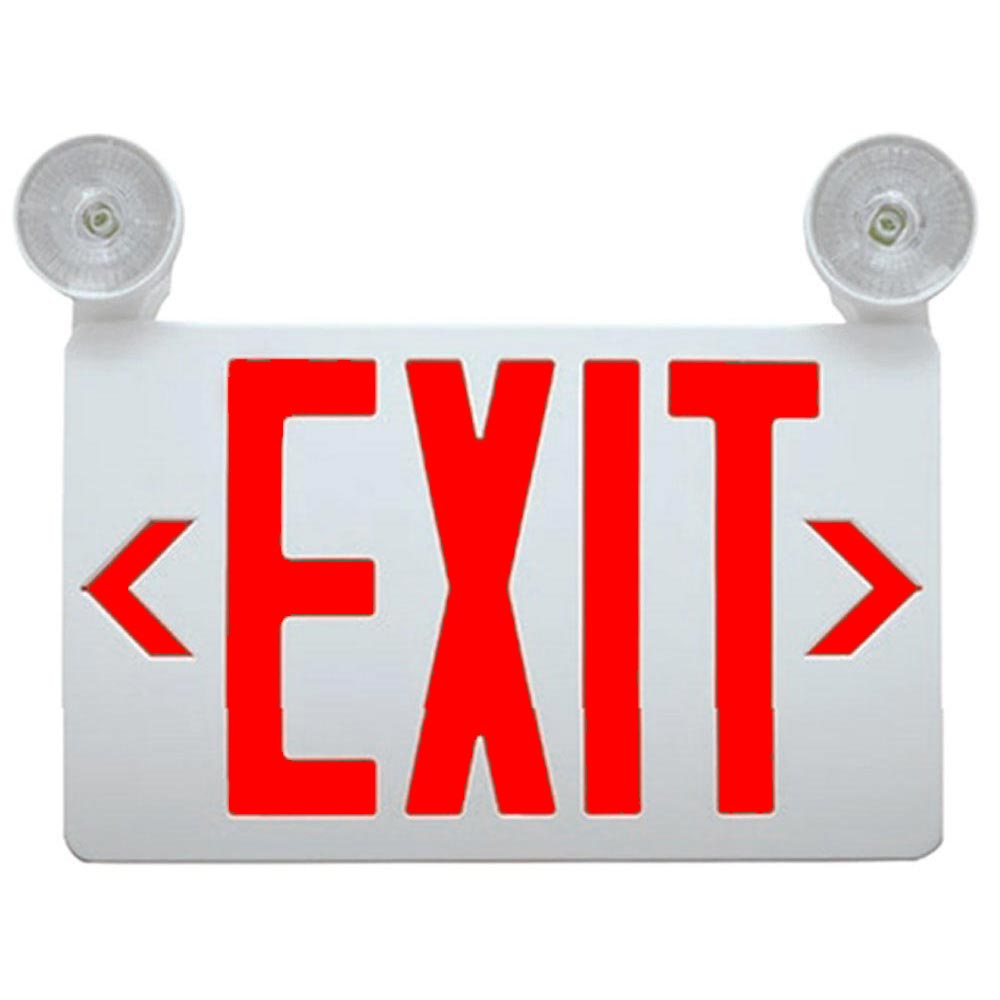Emergency LED Exit Sign with Lights Double Face Red Letters Battery Backup, White - Bees Lighting