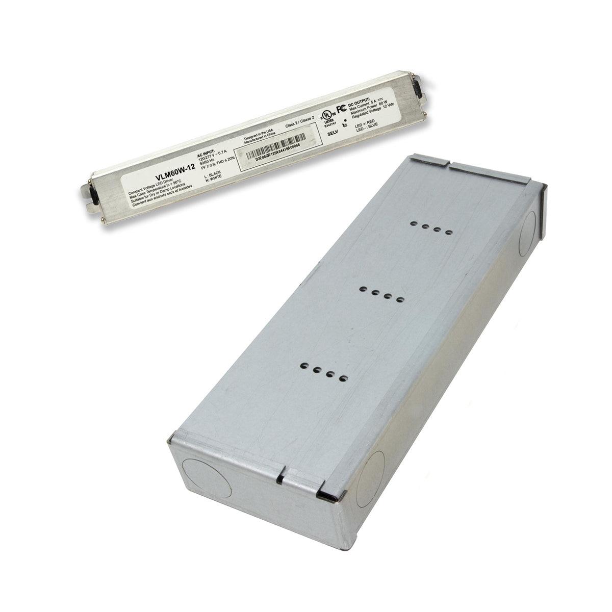 VLM 60 Watts 24VDC LED Driver with Lo-Pro Junction Box, PWM Dimming, 120-277V - Bees Lighting