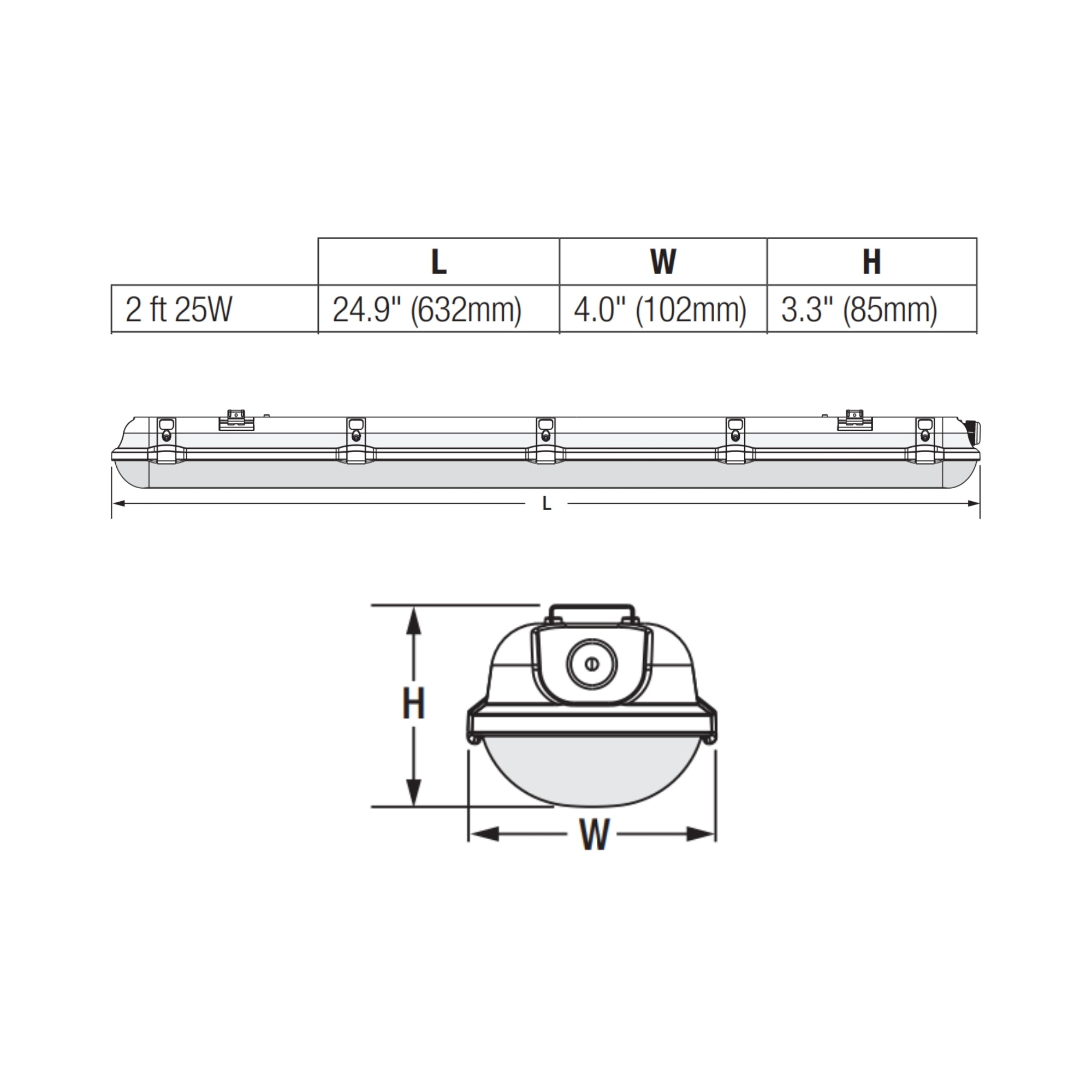 2ft LED Vapor Tight Light, 25W, 3100 Lumens, 5000K, 120-277V, Motion Sensor
