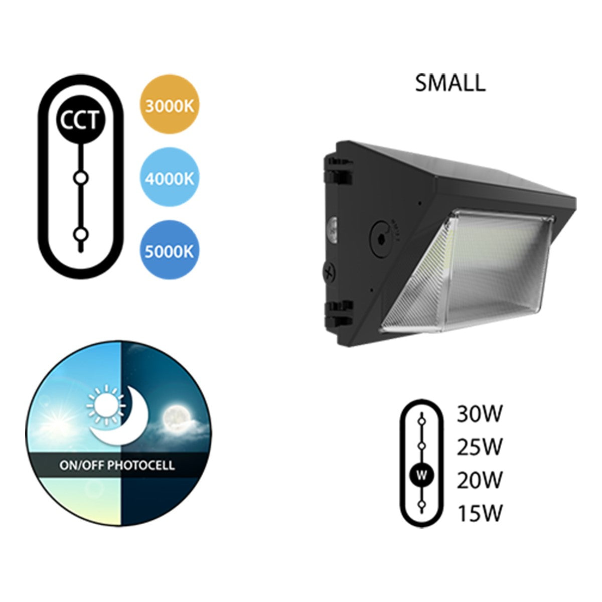 LED Wall Pack, 4500 Lumens, 30 Watts, 30K/40K/50K, 120/277V, Adjustable Throw - Bees Lighting