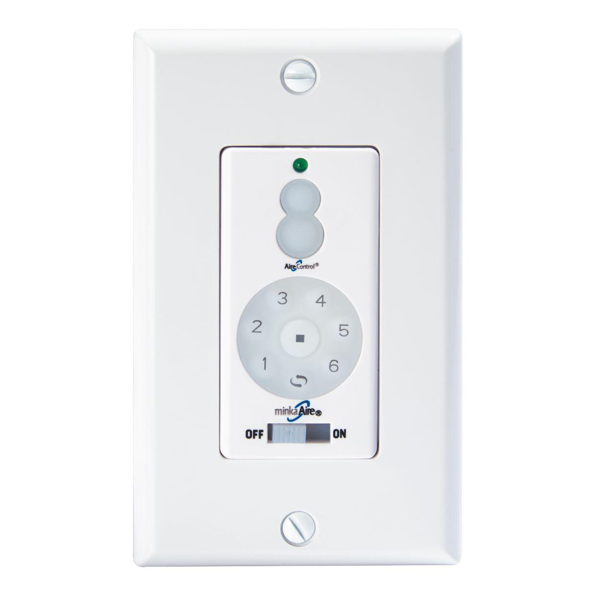 6-Speed Wall Mount Ceiling Fan And Light Control, Forward/Reverse Function, White Finish