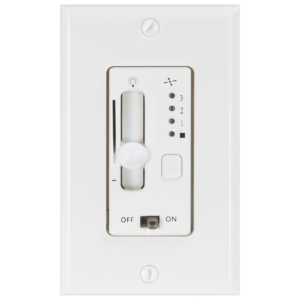3-Speed Dimmer Ceiling Fan Control With Wallplate Switch, White Finish