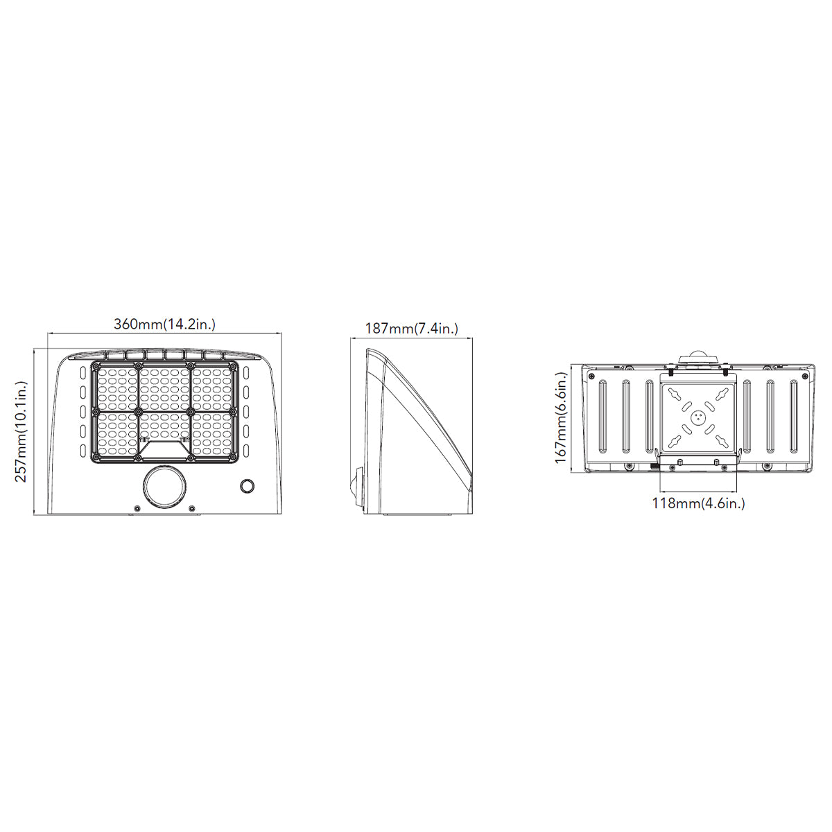 LED Cutoff Wall Pack, 95W, 15000 Lm, 30K/40K/50K, 120-277V - Bees Lighting
