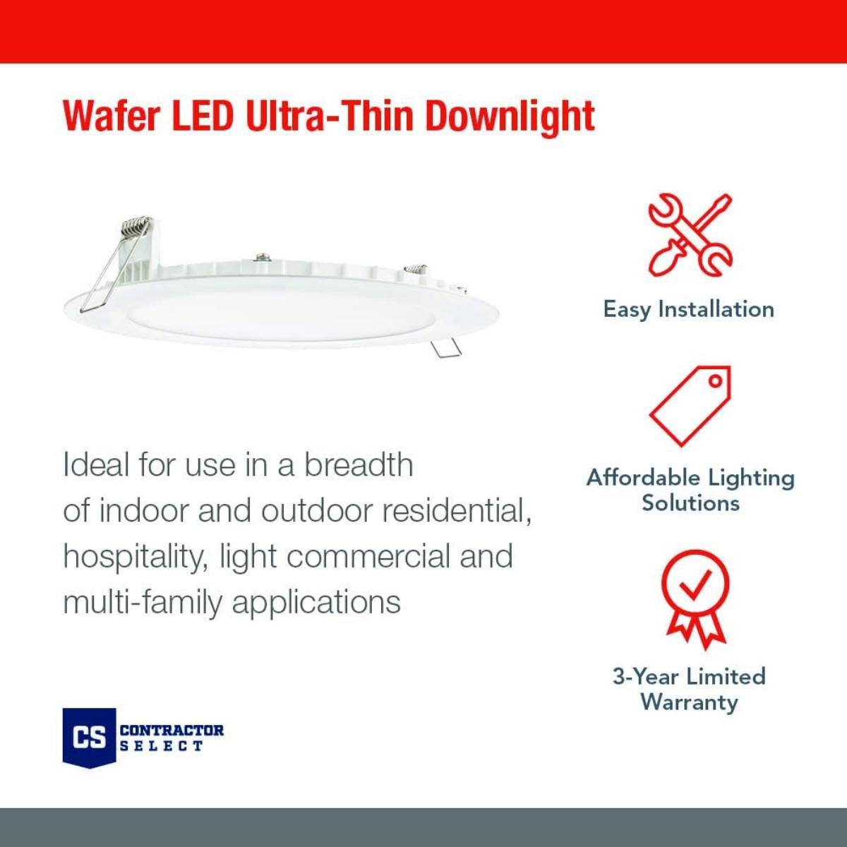 4 In. Wafer Ultra Thin LED Recessed Light, 9 Watt, 700 Lumens, Selectable CCT, 2700K to 5000K, Matte Black Finish