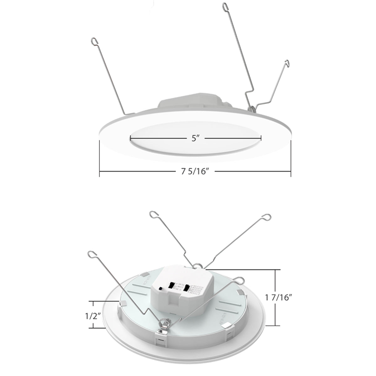 Wafer 5/6 Inch Round Retrofit LED Can Light, 100W Equal, Field Adjustable 11/13/15W, 950/1150/1300 Lumens, 27/30/35/40/50K, Open Smooth Trim, White Finish