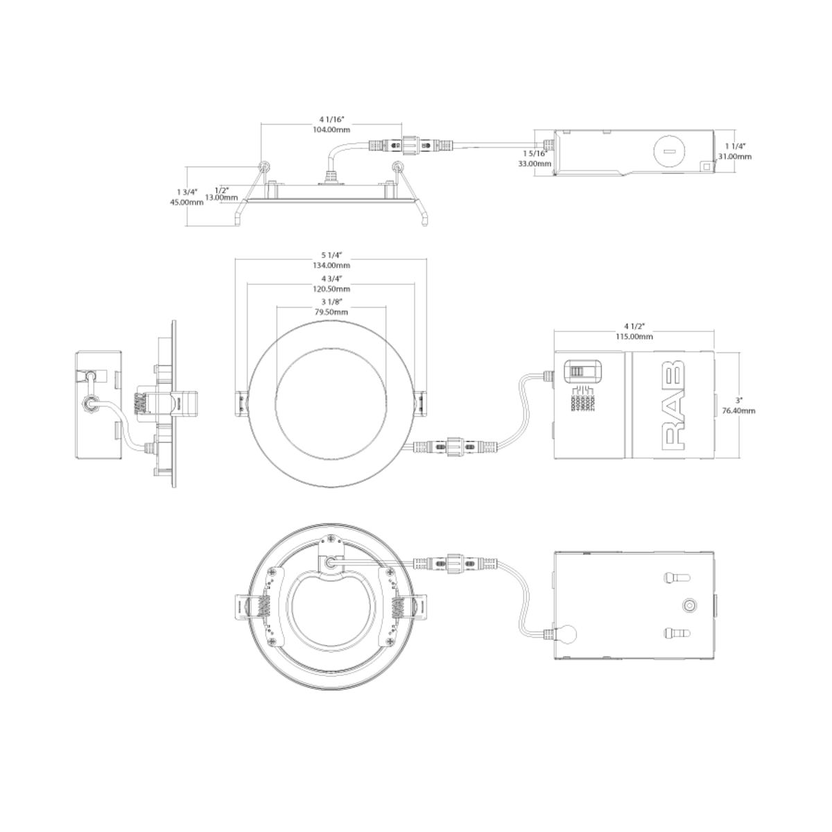 4" Wafer LED Downlight, 1000 Lm, 5-CCT, White Smooth Trim - Bees Lighting