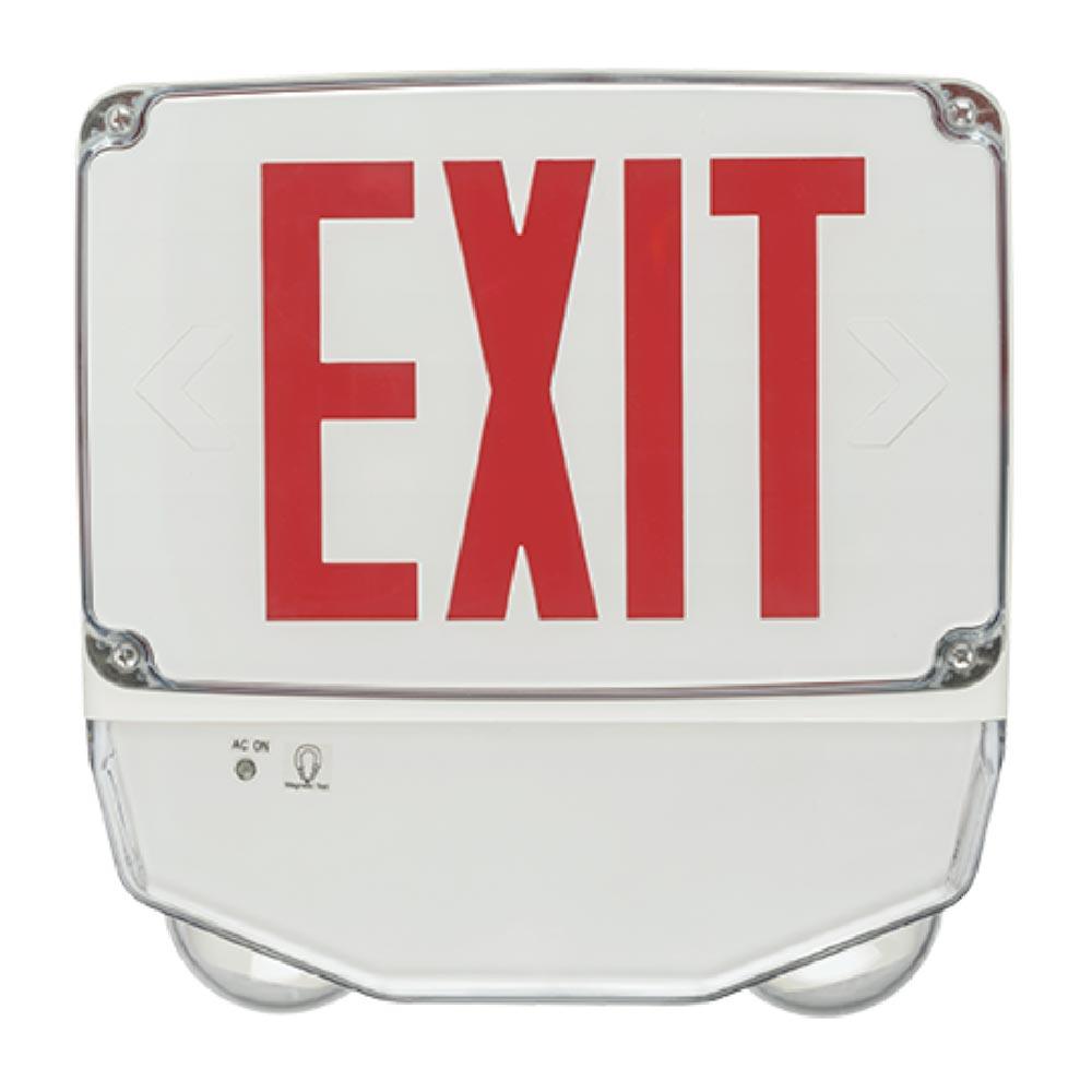 LED Combo Exit Sign, Single face with Red Letters, White Finish, Battery Backup Included, Self-Diagnostics
